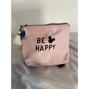 Disney X Junk Food Be Happy Mickey Mouse Pink Zipper Make-up Pouch NWT Rare